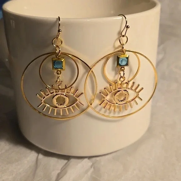 3/ $15 New Gold Color Evil Eye Earrings - Picture 1 of 3